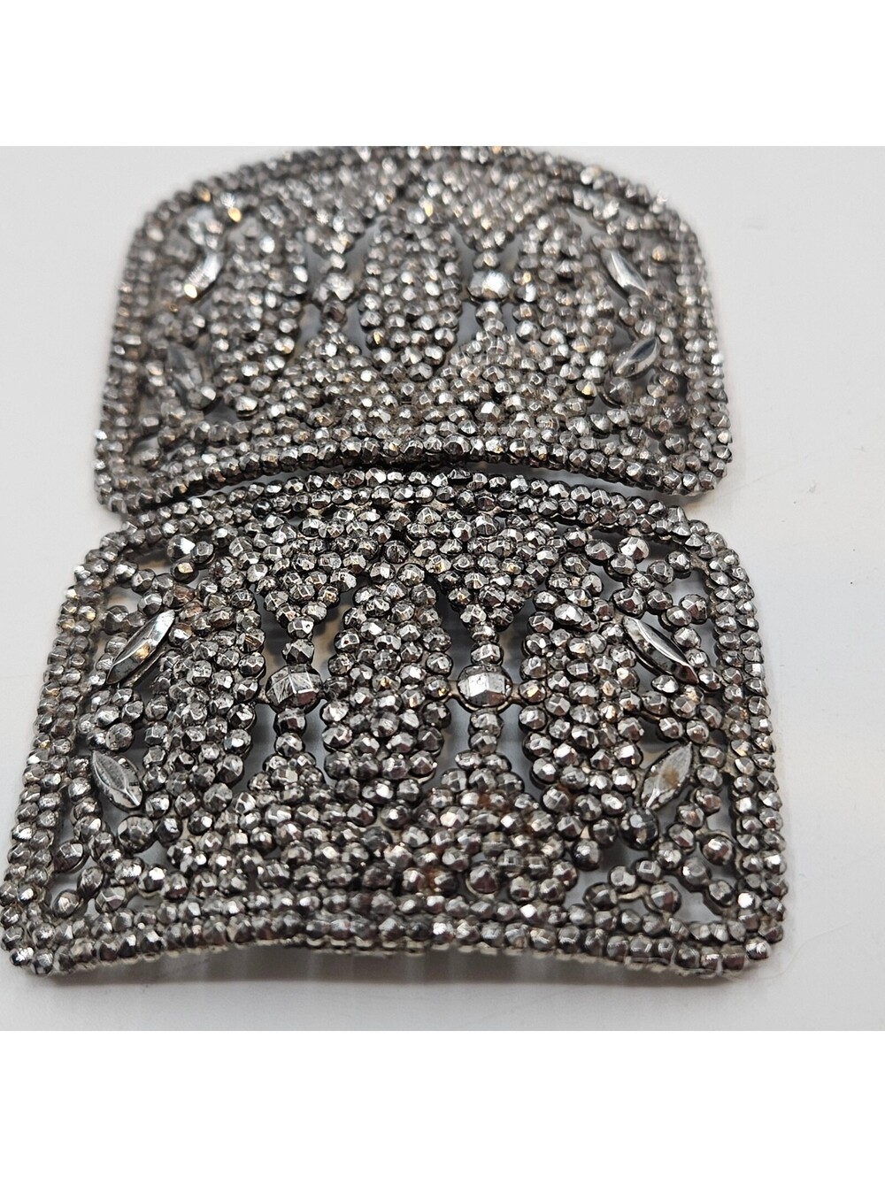 Antique French Cut Steel Shoe Buckles Late Victorian Edwardian Pair Made/France